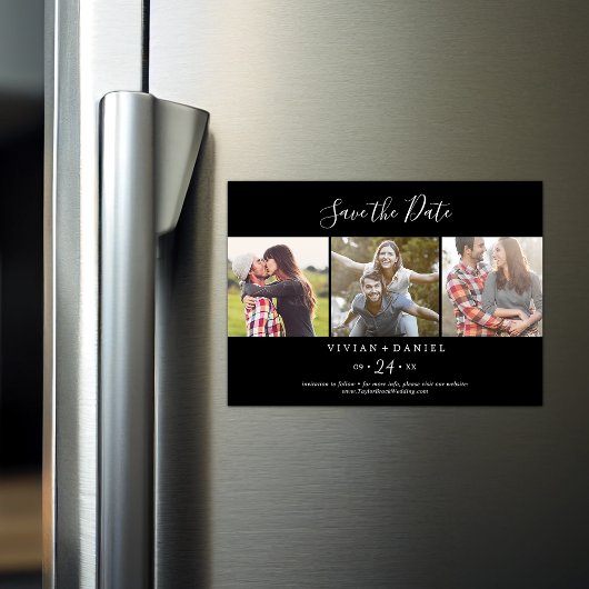 minimalistisch | Zwart 3 Fotosjabloon De datum ops Magnetische Uitnodiging