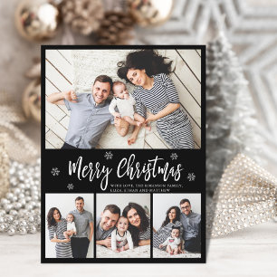 Minimalistisch zwart 4 fotocollage script kerst briefkaart
