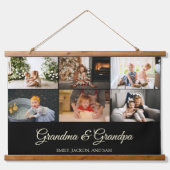 Minimalistisch zwart 6 fotocollage Grand Parents Hangend Wandkleed (Voorkant)