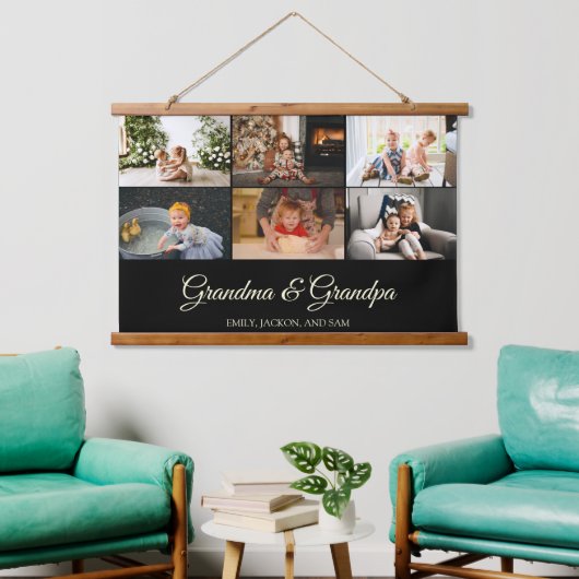 Minimalistisch zwart 6 fotocollage Grand Parents Hangend Wandkleed (Woonkamer)