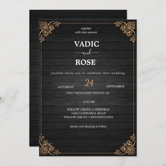 minimalistisch | Zwart Alles in een bruiloft uitno Kaart (Voorkant / Achterkant)