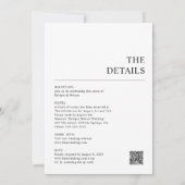 Minimalistisch zwart alles in één QR code bruiloft Kaart (Achterkant)