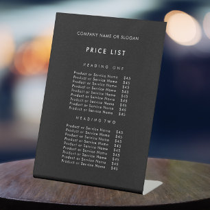 Minimalistisch Zwart Bedrijfsnaam prijslijst Reclamebord Met Voetstuk