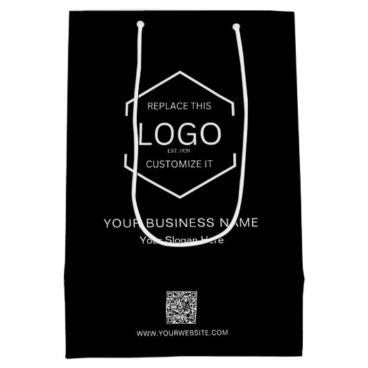 Minimalistisch Zwart Bedrijfsnaam QR Code Logo Medium Cadeauzakje (Achterkant)