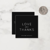 Minimalistisch zwart bruiloft dank u vierkant notitiekaartje (Voorkant / Achterkant in situ)