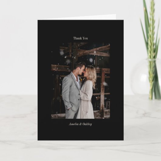 Minimalistisch zwart chique elegante bruiloft aang bedankkaart (Voorkant)