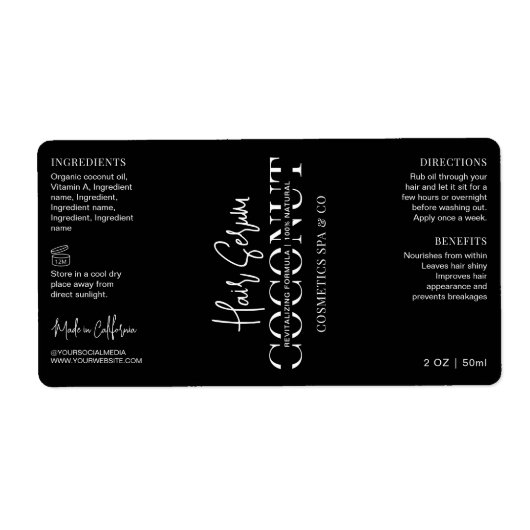 Minimalistisch zwart cosmetisch druppelflesje prod etiket (Voorkant)