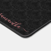 Minimalistisch zwart damast patroon roze monogram bureaumat (Hoek)