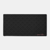 Minimalistisch zwart damast patroon roze monogram bureaumat (Voorkant)