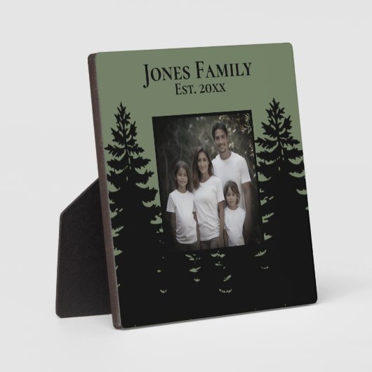 Minimalistisch zwart dennenboom silhouet personali fotoplaat (Voorkant)