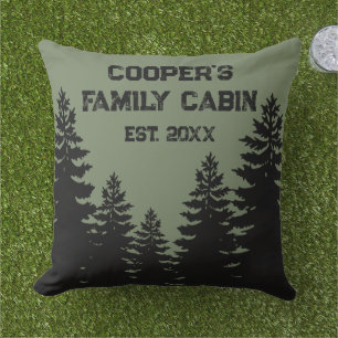 Minimalistisch zwart dennenboomsilhouet buitenkussen