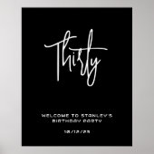 Minimalistisch Zwart Dertig Verjaardag Welkomstbor Poster (Voorkant)