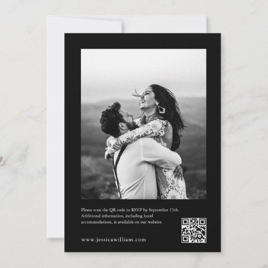 Minimalistisch zwart doen we QR code foto bruiloft Kaart (Achterkant)
