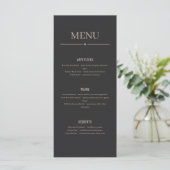 Minimalistisch zwart donker restaurant- of huwelij programmakaart (Staand voorkant)