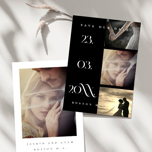 Minimalistisch zwart eenvoudig script 3 foto bruil save the date
