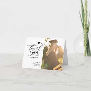 Minimalistisch zwart Elegant Script Photo Afstuder Bedankkaart