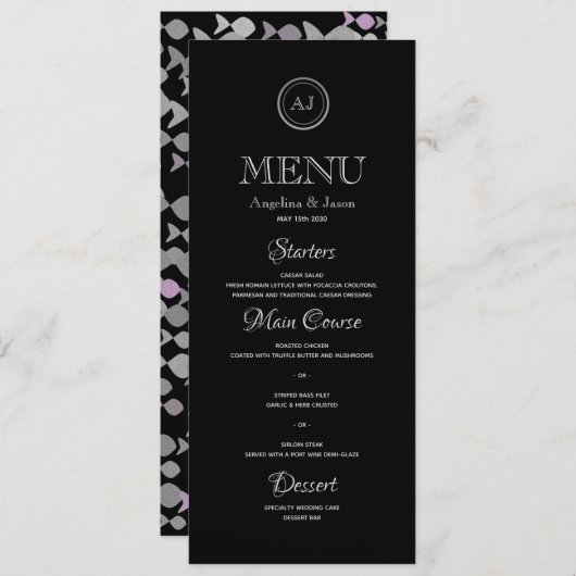 Minimalistisch Zwart Elegant Trouwdiner Menu (Voorkant / Achterkant)