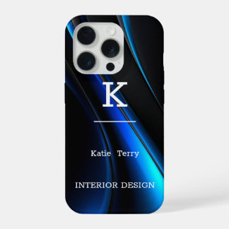 Minimalistisch zwart en blauw Modern Monogram Hoes iPhone 15 Pro Case