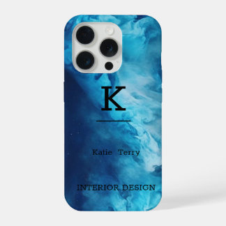Minimalistisch zwart en blauw Modern Monogram Hoes iPhone 15 Pro Case