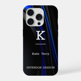 Minimalistisch zwart en blauw Modern Monogram Hoes iPhone 15 Pro Case