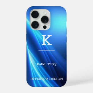 Minimalistisch zwart en blauw Modern Monogram Hoes iPhone 15 Pro Case