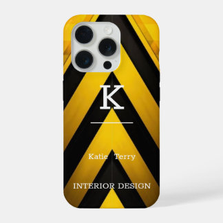 Minimalistisch zwart en geel Modern Monogram Hoesj iPhone 15 Pro Case