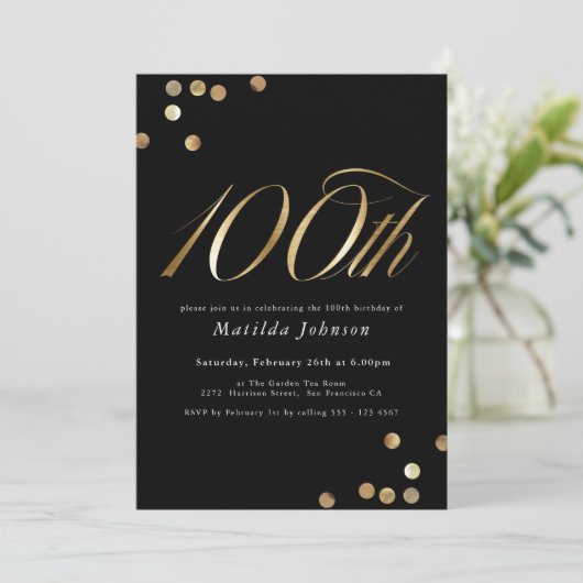 Minimalistisch Zwart en Goud 100e Verjaardagsfeest Kaart (Staand voorkant)