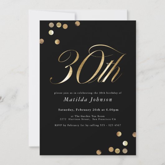 Minimalistisch Zwart en Goud 30e Verjaardagsfeest Kaart (Voorkant)