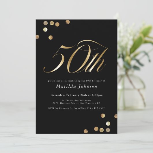 Minimalistisch Zwart en Goud 50e Verjaardagsfeest Kaart (Staand voorkant)