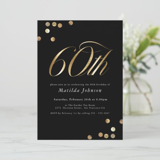 Minimalistisch Zwart en Goud 60e Verjaardagsfeest Kaart (Staand voorkant)