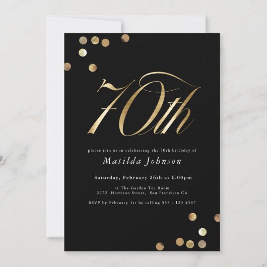 Minimalistisch Zwart en Goud 70e Verjaardagsfeest Kaart (Voorkant)