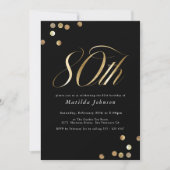 Minimalistisch zwart en goud 80ste verjaardag kaart (Voorkant)