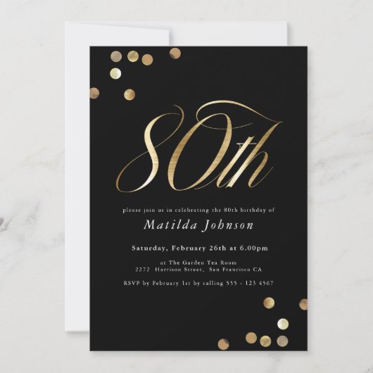 Minimalistisch zwart en goud 80ste verjaardag kaart (Voorkant)
