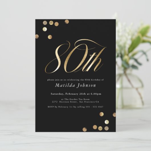 Minimalistisch zwart en goud 80ste verjaardag kaart (Staand voorkant)