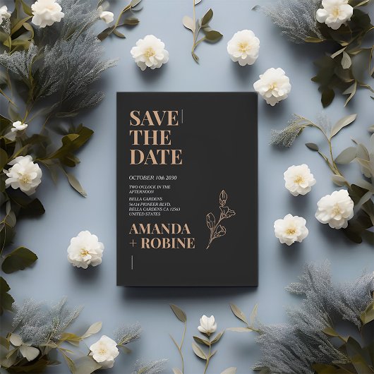 Minimalistisch zwart en goud Bespaar de datum Save The Date