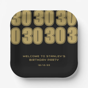 Minimalistisch Zwart en Goud Dertig Verjaardagsfee Papieren Bordje