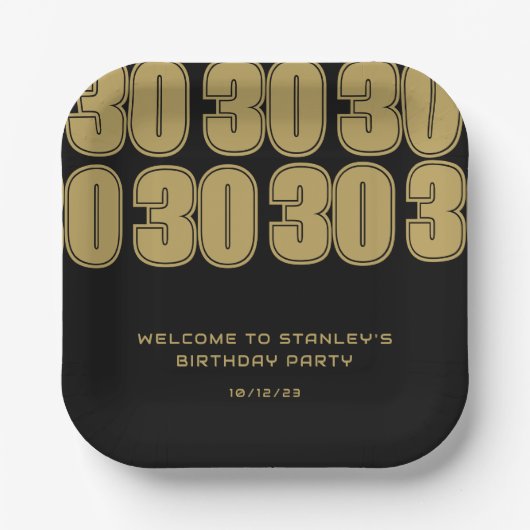 Minimalistisch Zwart en Goud Dertig Verjaardagsfee Papieren Bordje (Voorkant)