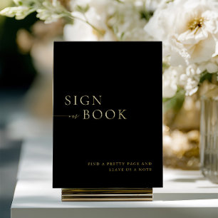Minimalistisch zwart en goud gastenboek teken folie uitnodiging