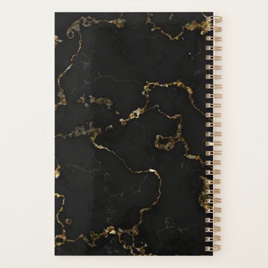 Minimalistisch zwart en goud gemarmerd monogram planner (Achterkant)