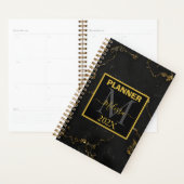 Minimalistisch zwart en goud gemarmerd monogram planner (Display)