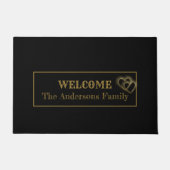 Minimalistisch zwart en goud hart welkom deurmat (Voorkant)