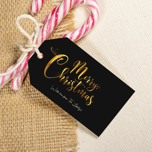 Minimalistisch zwart en goud kerst label cadeaulabel