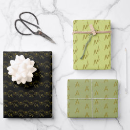 Minimalistisch zwart en goud monogram inpakpapier vel