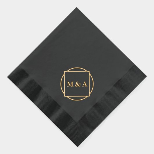Minimalistisch zwart en goud Monogram / Logo Folie Servetten (Rechts)