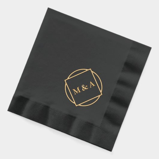 Minimalistisch zwart en goud Monogram / Logo Folie Servetten (Links)
