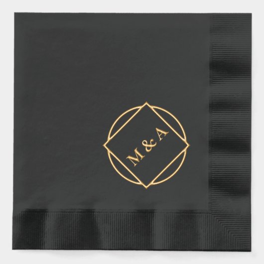 Minimalistisch zwart en goud Monogram / Logo Folie Servetten (Voorkant)