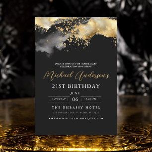 Minimalistisch zwart en goud script 21ste verjaard kaart