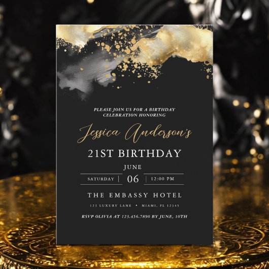 Minimalistisch zwart en goud script 21ste verjaard kaart