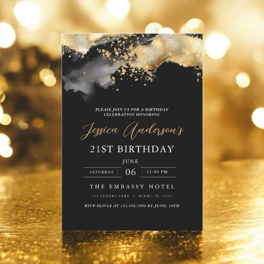 Minimalistisch zwart en goud script 21ste verjaard kaart