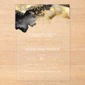 Minimalistisch zwart en goud script 50ste verjaard acryl uitnodigingen (Voorkant)